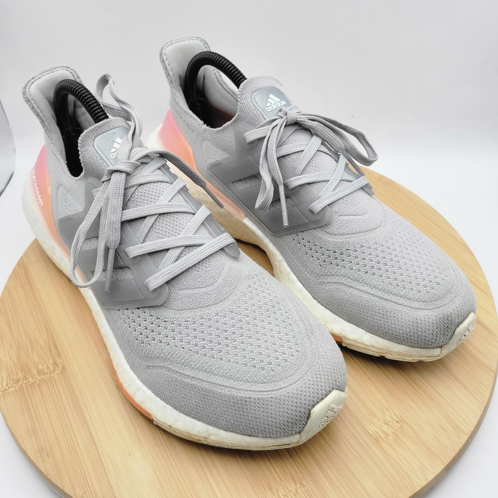 Adidas Ultraboost 21 Grey Solar Orange Pink Running Shoes FY0397 Womens Size 9